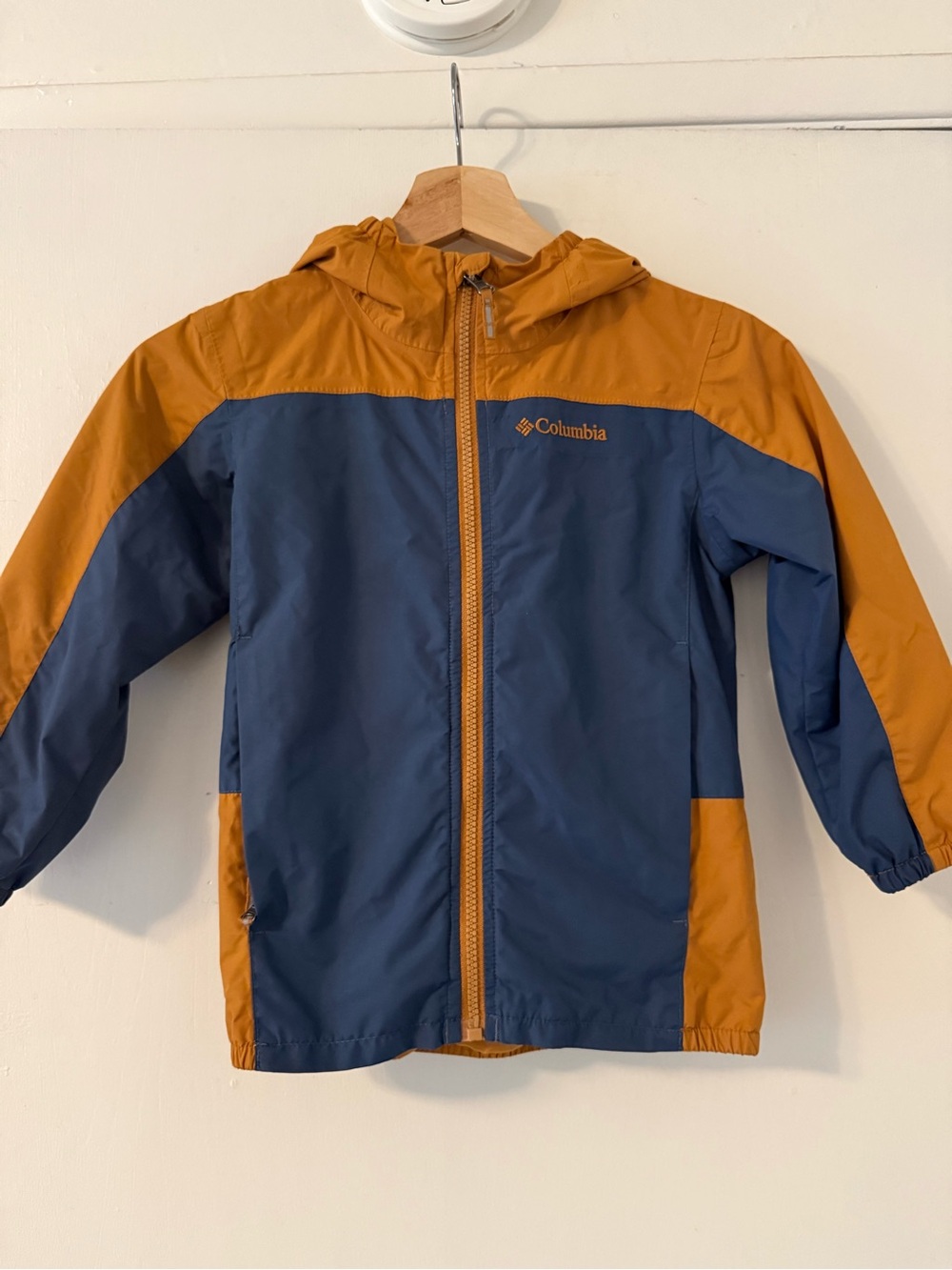 Columbia Toddler Kids Blue and Mustard Hooded Rain Jacket